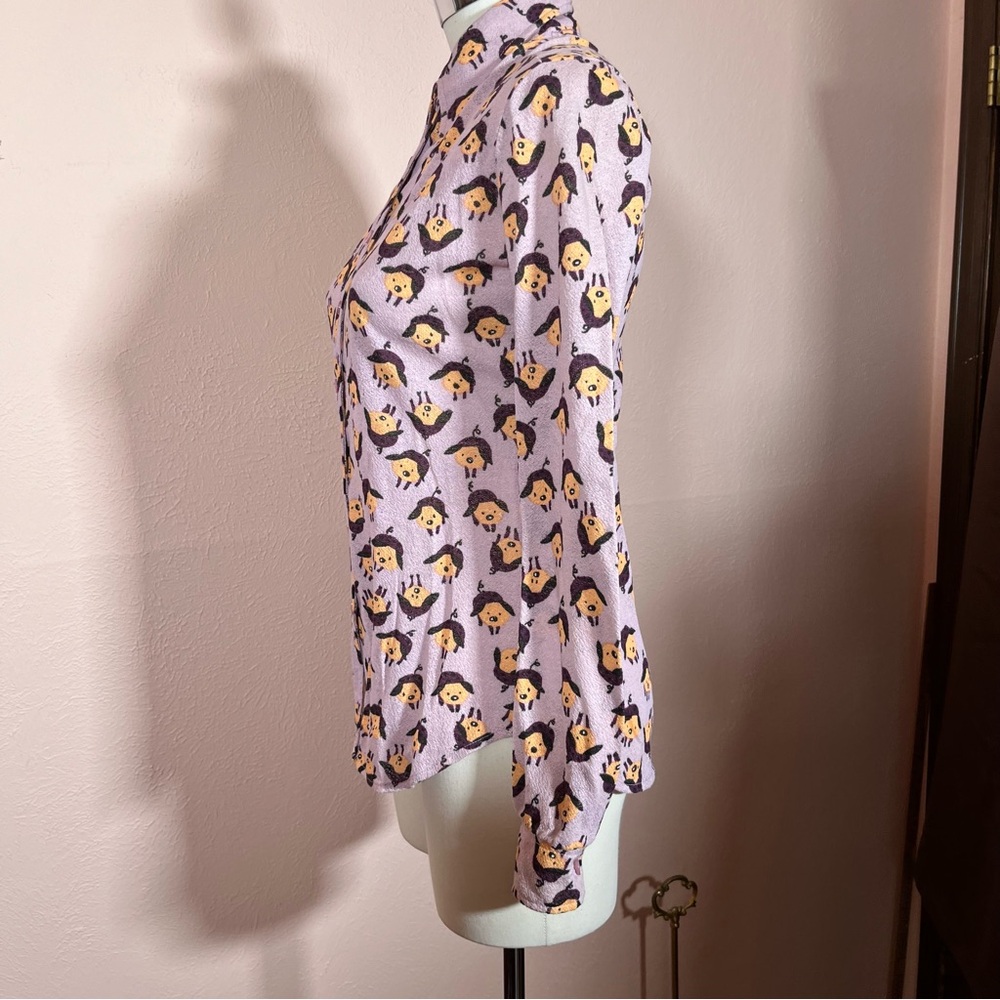 Vintage 60 '70 Mod MCM the red Eye Pig Print Lavender Dagger collar Shirt - Picture 7 of 16